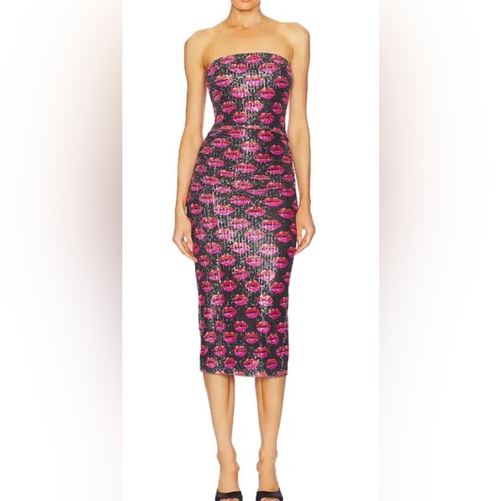 Fun glam Strapless Pink and Black Dress with lips